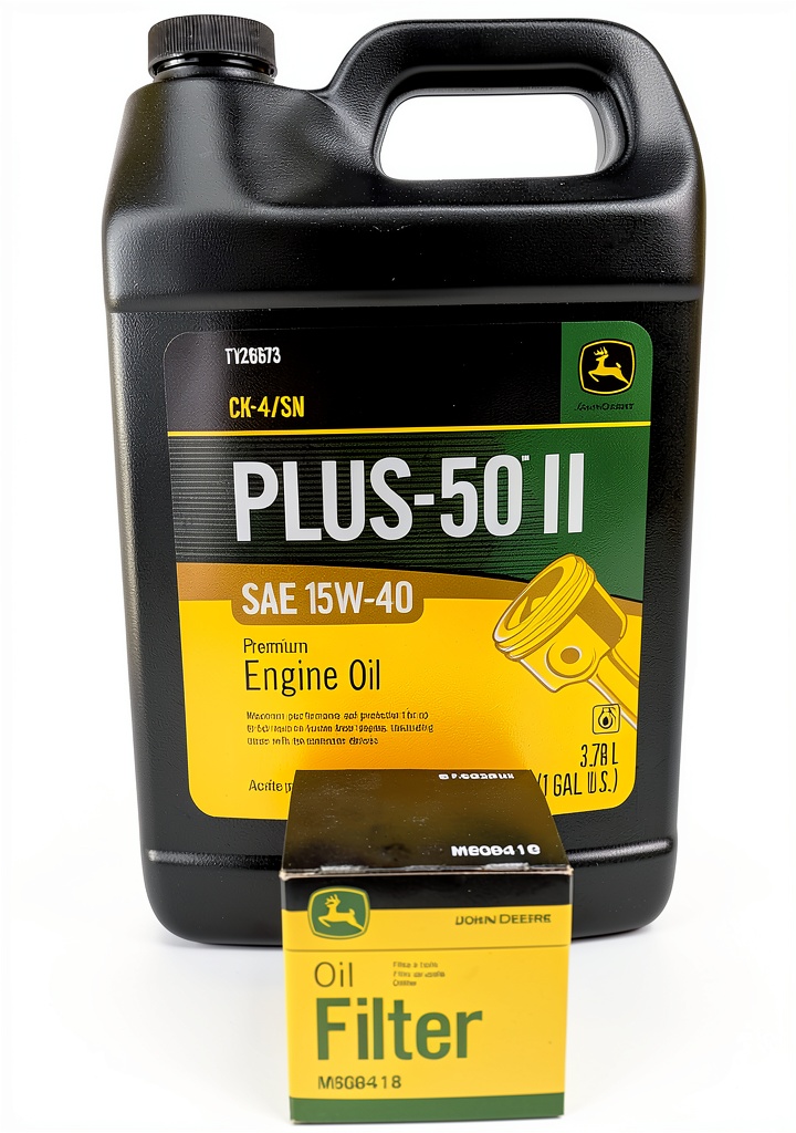 John Deere oil filter installed on a lawn mower engine