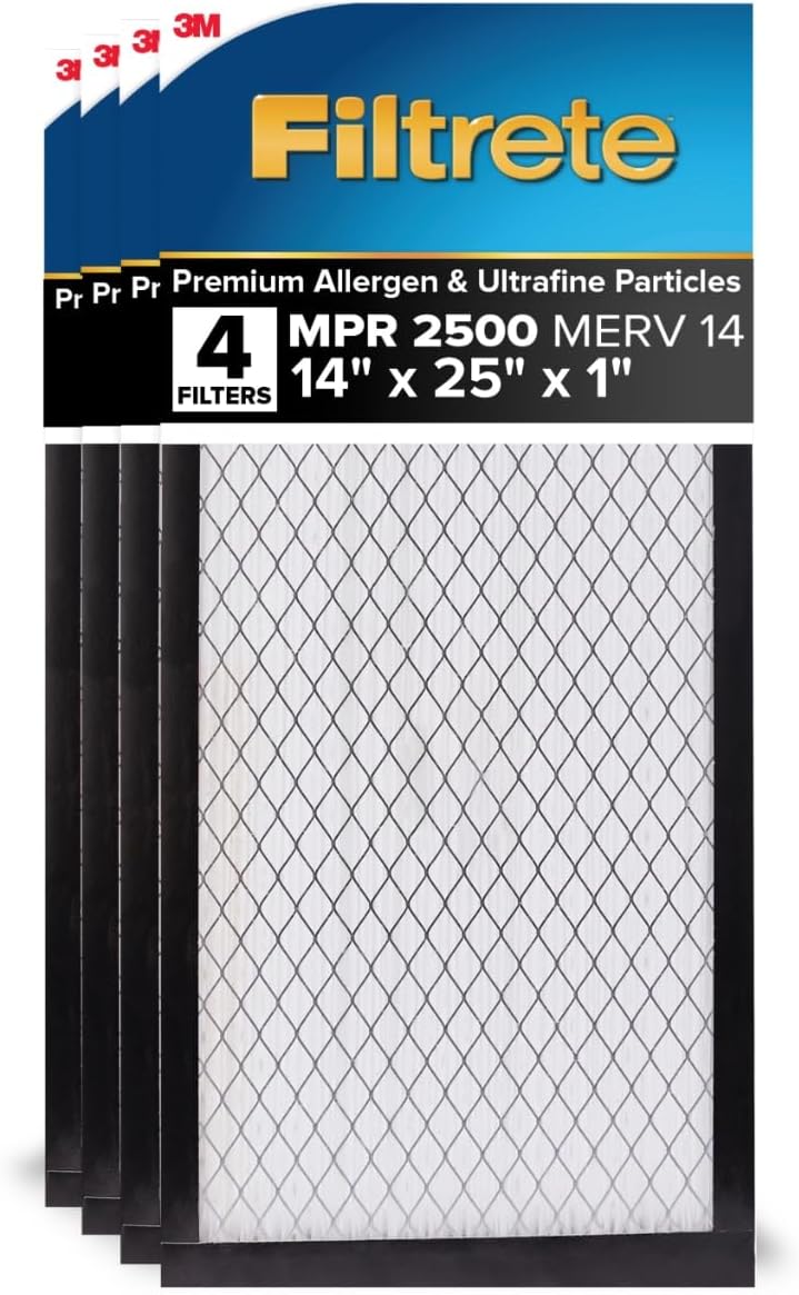 Filtrete MERV 14 air filter installed in a home HVAC system