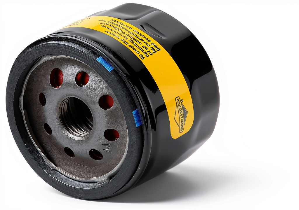 Briggs Stratton oil filter installed on a lawn mower engine