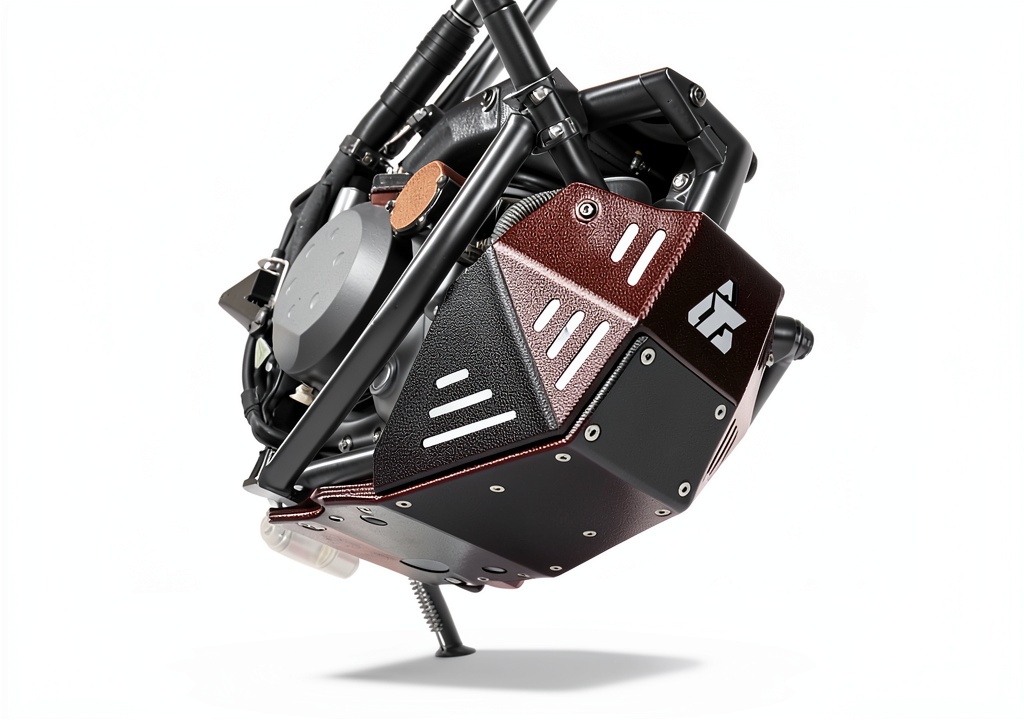 TUSK Quiet Glide Skid Plate installed on an ATV in a rugged trail